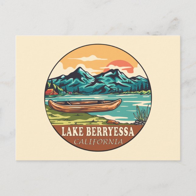 Lake Berryessa California Boating Fishing Emblem Postcard (Front)