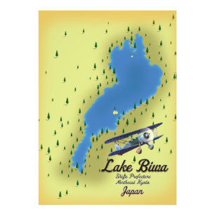 Lake Biwa Japan map Photo Print