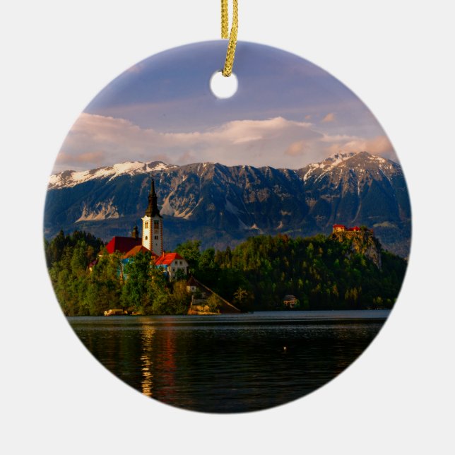Lake Bled at sunset Ceramic Ornament (Front)