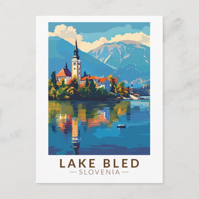 Lake Bled Slovenia Travel Art Vintage Postcard (Front)