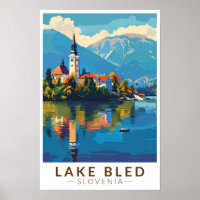 Lake Bled Slovenia Travel Art Vintage