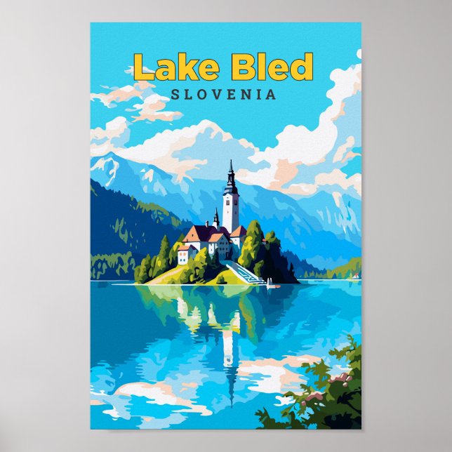 Lake Bled Slovenia Travel Art Vintage\ Poster (Front)