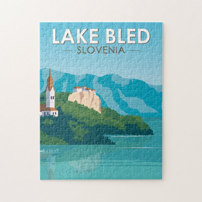 Lake Bled Slovenia Travel Retro Travel Art Vintage Jigsaw Puzzle (Vertical)