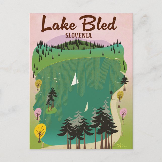 Lake Bled vintage style travel poster Slovenia Postcard (Front)