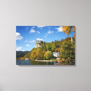 Lake Bled with trees in autumn colours in Slovenia Canvas Print
