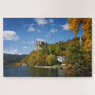 Lake Bled with trees in autumn colours in Slovenia Jigsaw Puzzle