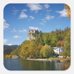 Lake Bled with trees in autumn colours in Slovenia Square Sticker