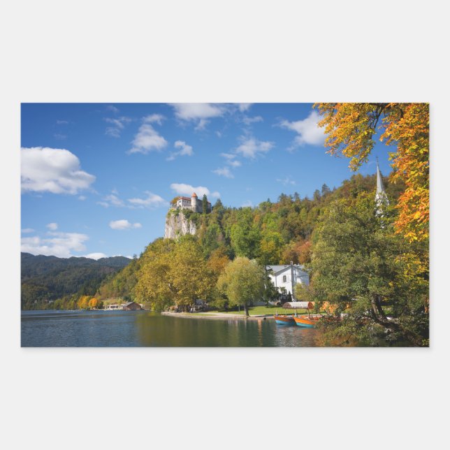 Lake Bled with trees in autumn colours in Slovenia Sticker (Front)