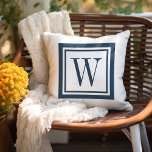 Lake Blue and White Classic Square Monogram Outdoor Pillow<br><div class="desc">Design your own custom throw pillow in any colour combination to perfectly coordinate with your home decor in any space! Use the design tools to change the background colour and the square border colour, or add your own text to include a name, monogram initials or other special text. Every pillow...</div>