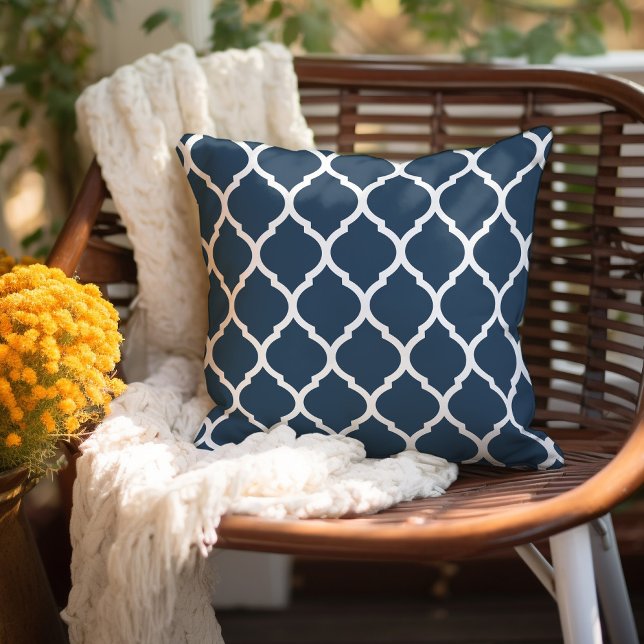 Lake Blue and White Moroccan Pattern Outdoor Pillow (Creator Uploaded)
