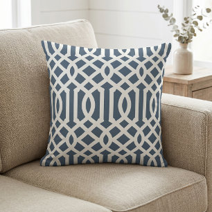 Lake Blue and White Trellis Pattern Outdoor Pillow