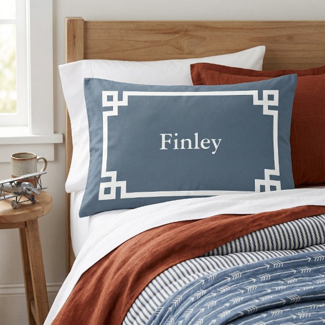Lake Blue Greek Key Monogram Standard Pillow Case (Creator Uploaded)