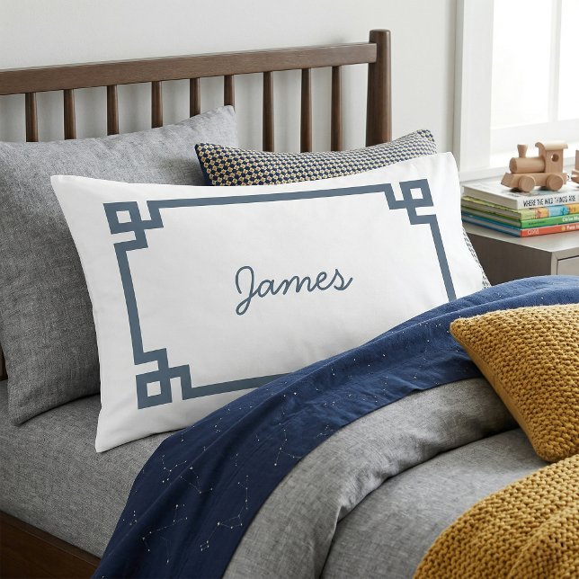 Lake Blue Greek Key Monogram Standard Pillow Case (Creator Uploaded)