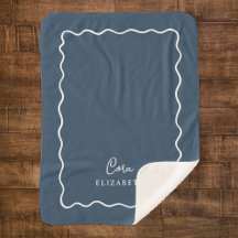 Lake Blue Wavy Border Monogrammed
