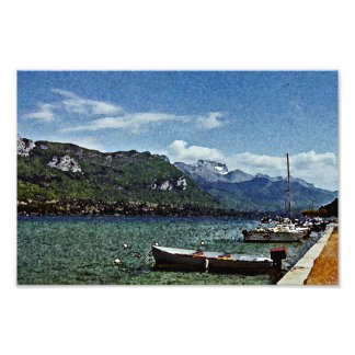 Lake Boats and Mountains in Annecy France Photo Print