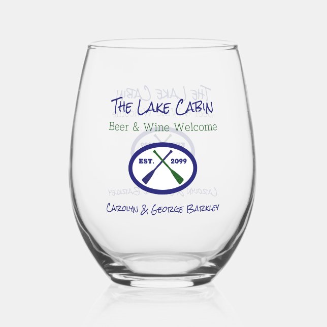 Lake Cabin Cottage House Cocktail  Stemless Wine Glass (Front)