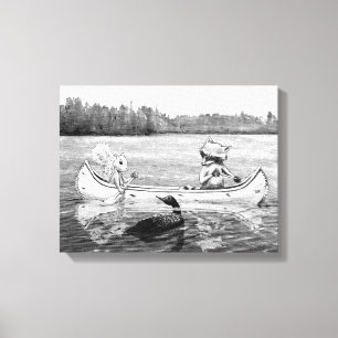 Lake Canoe Loon Raccoon Squirrel Canvas Print