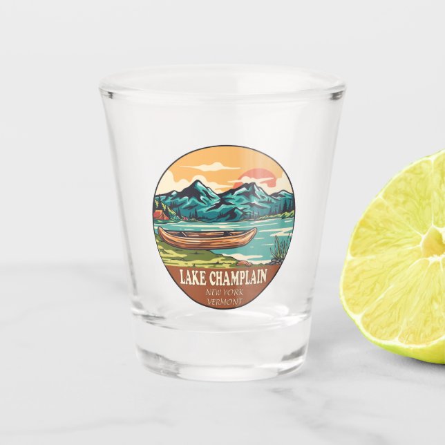 Lake Champlain Boating Fishing Emblem Shot Glass (Front)
