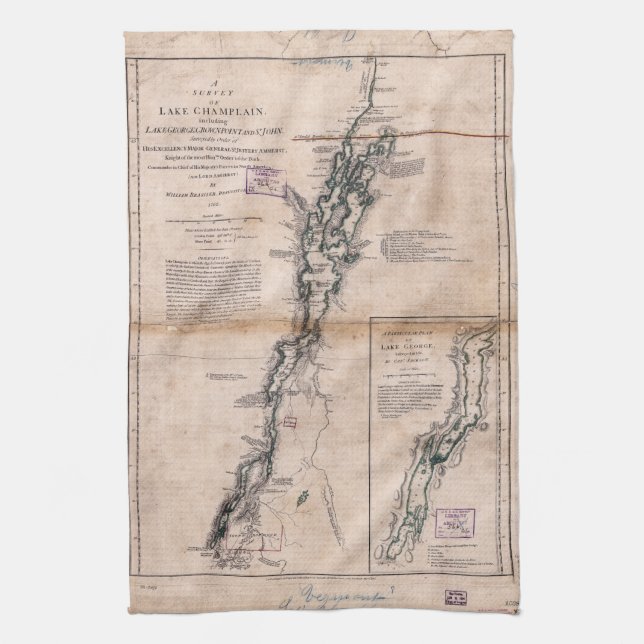 Lake Champlain Lake George Crown Point Map (1776) Kitchen Towel (Vertical)