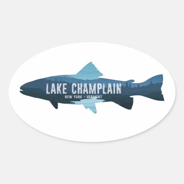 Lake Champlain New York Vermont Fish Oval Sticker (Front)