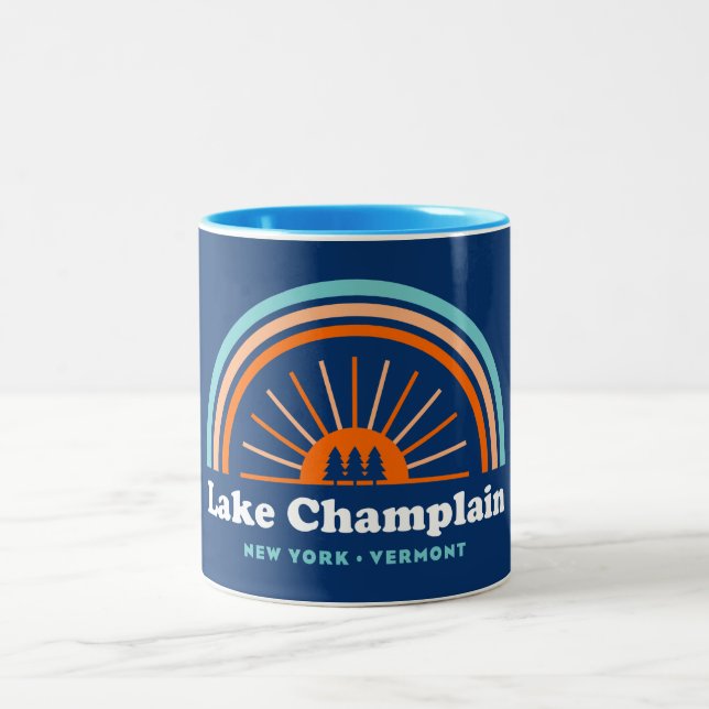 Lake Champlain New York Vermont Rainbow Two-Tone Coffee Mug (Center)