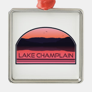 Lake Champlain New York Vermont Red Sunrise Metal Ornament