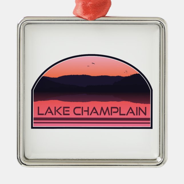 Lake Champlain New York Vermont Red Sunrise Metal Ornament (Front)