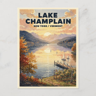 Lake Champlain New York Vermont Vintage Travel Postcard