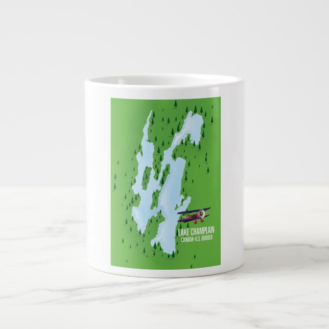 Lake Champlain USA Canada Map poster Large Coffee Mug (Front)