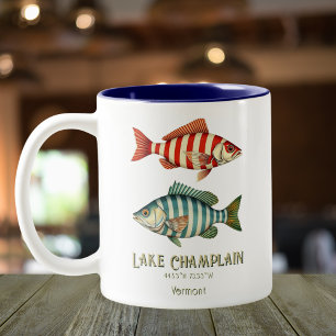 Lake Champlain Vermont nautical fish   Two-Tone Coffee Mug
