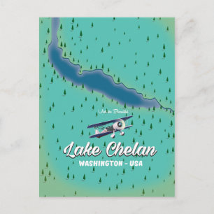 Lake Chelan Washington map Postcard