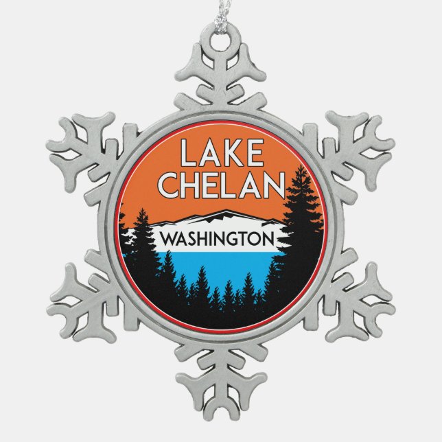 Lake Chelan Washington Snowflake Pewter Christmas Ornament (Front)
