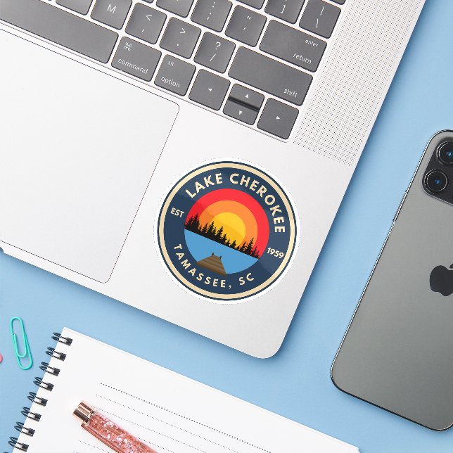 Lake Cherokee Vinyl Sticker (Laptop w/ iPhone)