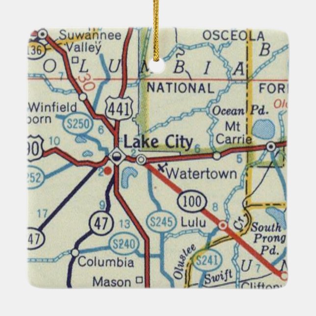 Lake City FL Vintage Map Ceramic Ornament (Back)