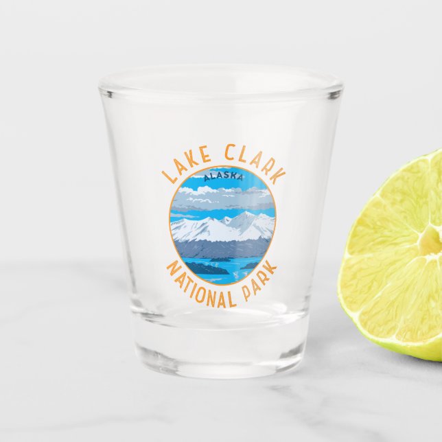Lake Clark National Park Retro Distressed Circle Shot Glass (Front)