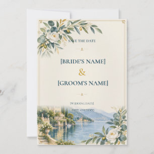  Lake Como   Elegant Blue & Gold Save The Date