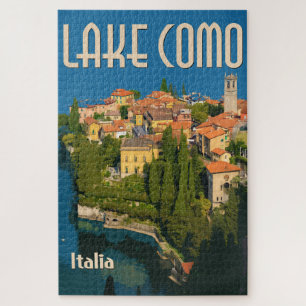 Lake Como, Italia   Retro Italian Travel Poster Pu Jigsaw Puzzle