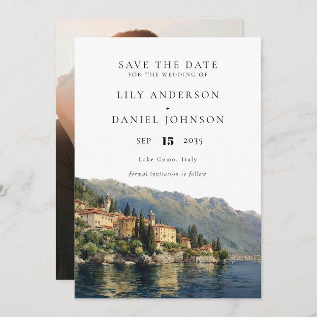 Lake Como Italy Destination Photo Wedding Save The Date (Front/Back)