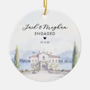 Lake Como Italy Engaged Villa Watercolor Custom Ceramic Ornament