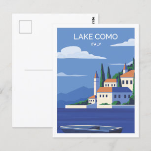 Lake Como Italy Famous Travel Place Illustration Postcard