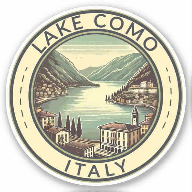 Lake Como Italy Illustration Travel Art Badge (Front)