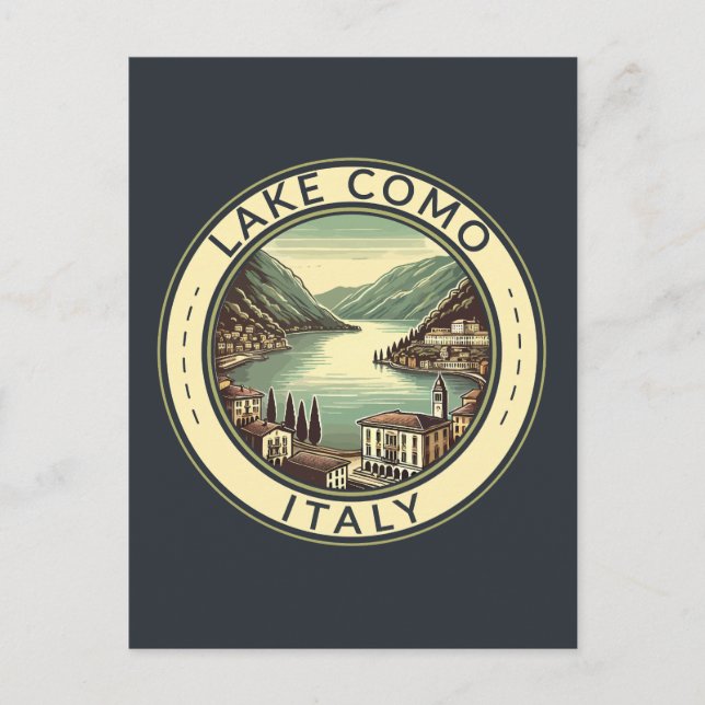 Lake Como Italy Illustration Travel Art Badge Postcard (Front)