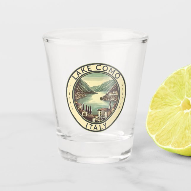 Lake Como Italy Illustration Travel Art Badge Shot Glass (Front)