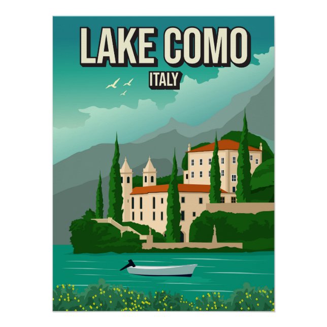 Lake Como Italy Italian Vintage Minimal Retro Art Poster (Front)