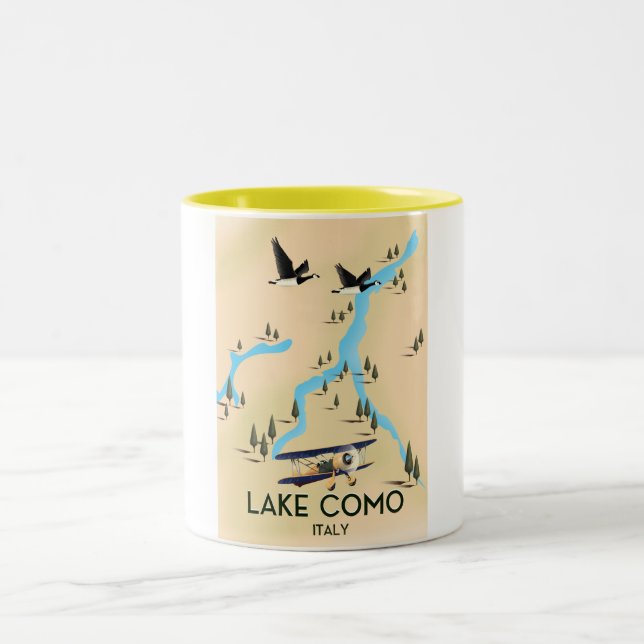 Lake Como Italy Map Travel poster Two-Tone Coffee Mug (Center)