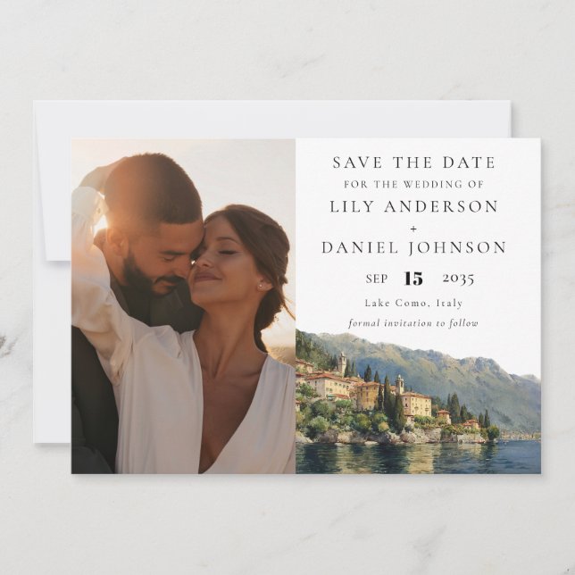 Lake Como Italy Photo Destination Wedding Save The Date (Front)