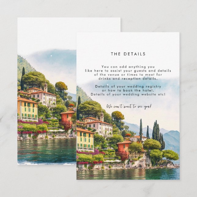 Lake Como Italy summer wedding information card (Front/Back)