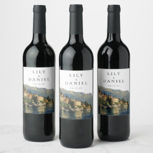 Lake Como Italy Watercolor Destination Wedding Wine Label