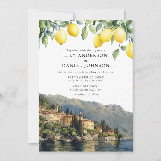 Lake Como Lemons Italian All In One Wedding Invitation (Front)