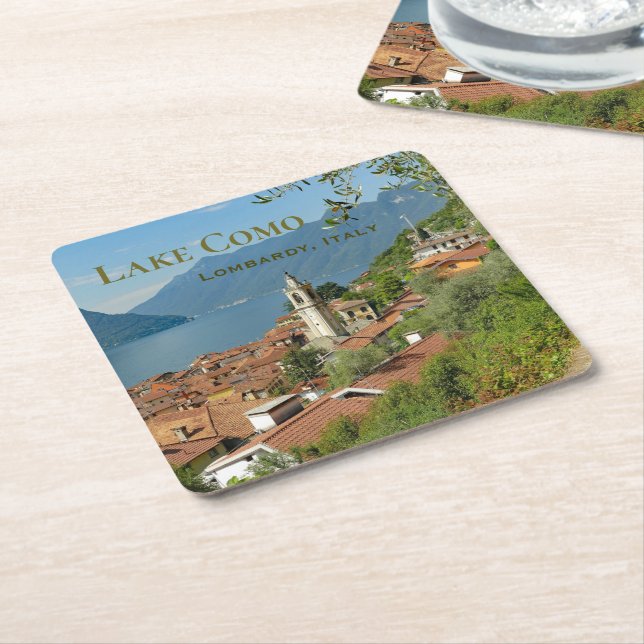 Lake Como Lombardy Italy Square Paper Coaster (Angled)